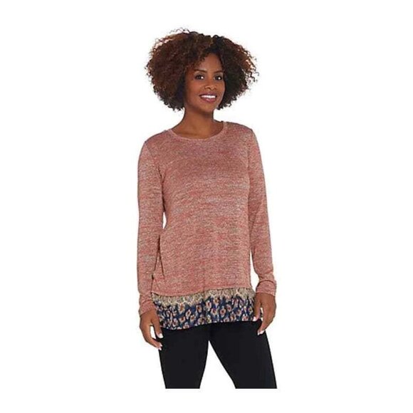 LOGO Lori Goldstein Space Dye Sweater Knit Top with Tier Red US S - Picture 1 of 12